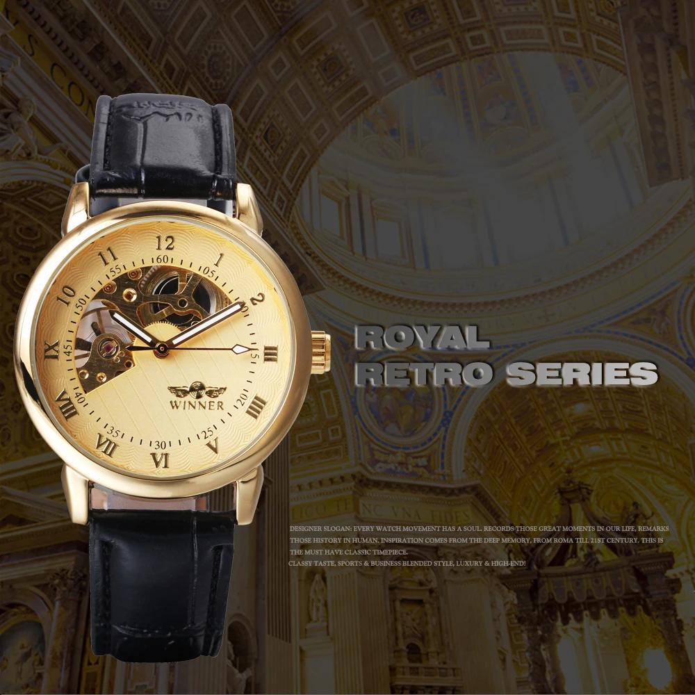 Men Mechanical Watches Top Brand Luxury Gold Watches Men Fashion Skeleton Watch Leather Strap Mechanical Hand Wind Watch reloj