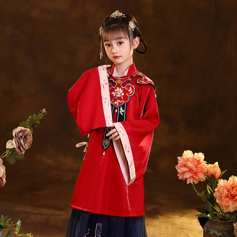 

Autumn And Winter Girls Tang Long Sleeves Dress With Cloud Shoulder Stage Performance Clothing Chinese Wedding Birthday Dress