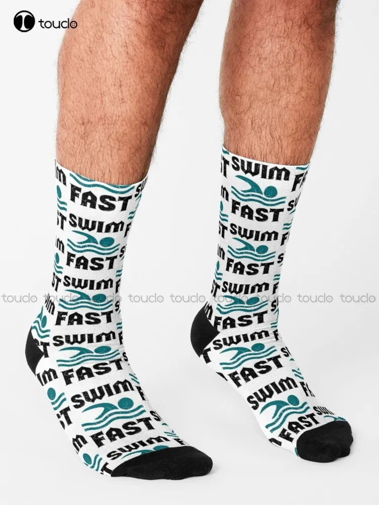 Swim Fast Swimmer Swim Socks Running Socks For Men Personalized Custom Unisex Adult Teen Youth Socks 360° Digital Print