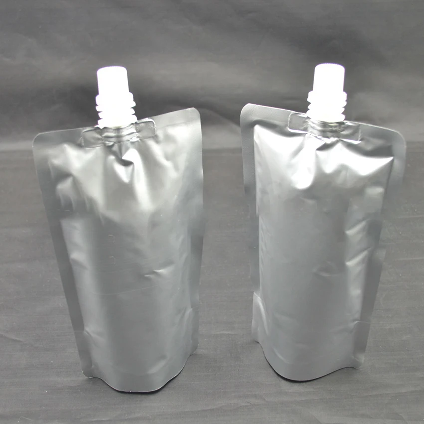 50Pcs/lots 250ML Aluminum Foil Liquid Bag With Lid, Outdoor Milk Spout Bags, Anti-leakage Juice Packaging Pouch Storage Bag