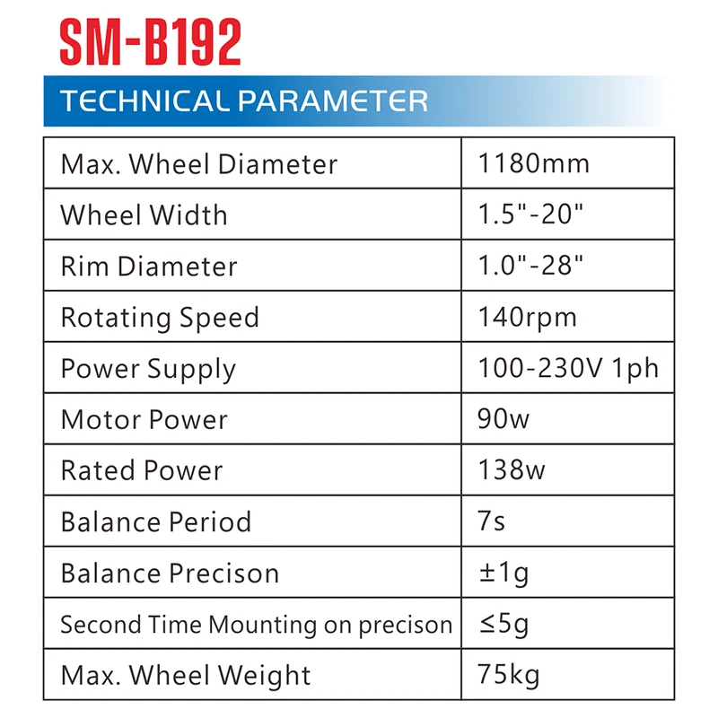 SM-B192 wheel balance machine 140rpm laser point positioning for stricking weights