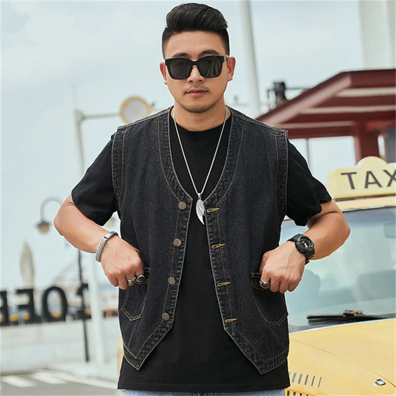 Denim Waistcoat Men Sleeveless Jacket 8XL 7XL Casual Plus Size 6XL 5XL Jean Loose Boys Black Blue Motorcycle Vest Streetwear