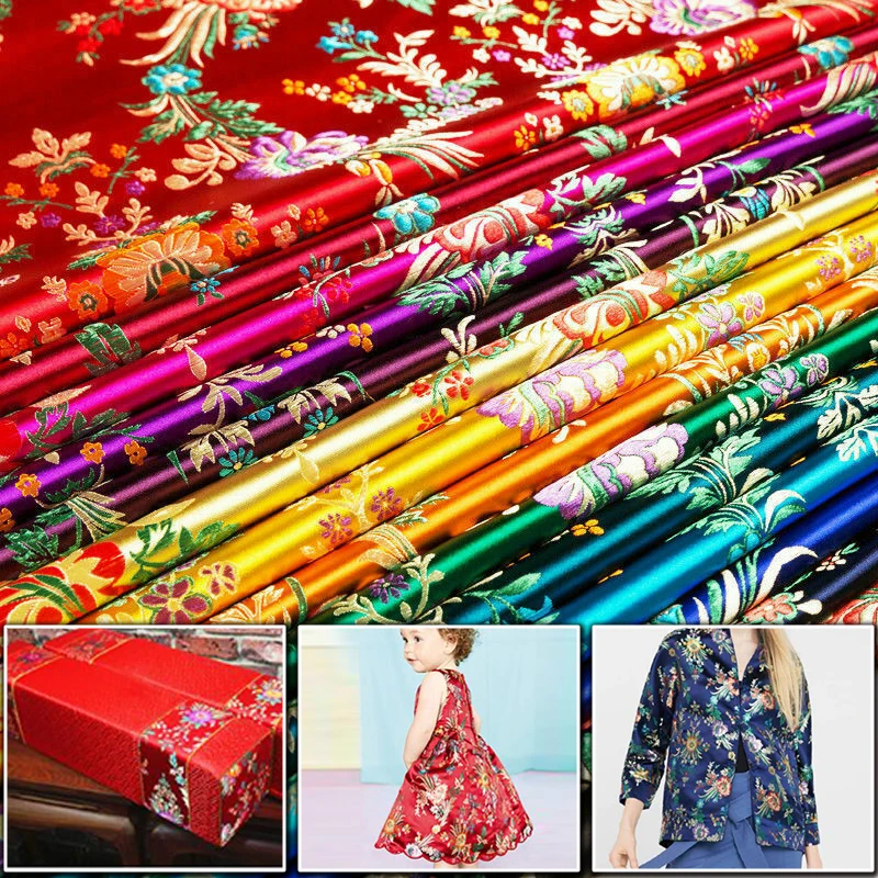 100*75cm tessuto broccato damasco motivo floreale cinese Vintage per cucire abito Kimono Cheongsam vestiti per bambini tessuto di seta satinata