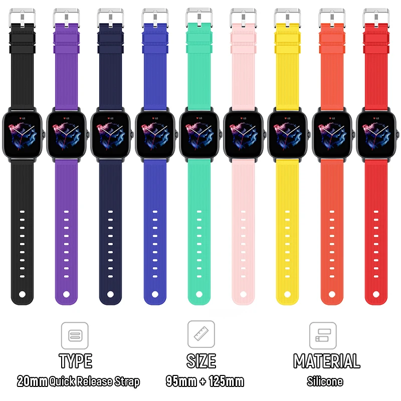 20mm Strap For Huami Amazfit GTS 3 Smart Watch Silicone Strap Replacement Wristband Stripe Textures Surface Bracelet Accessories