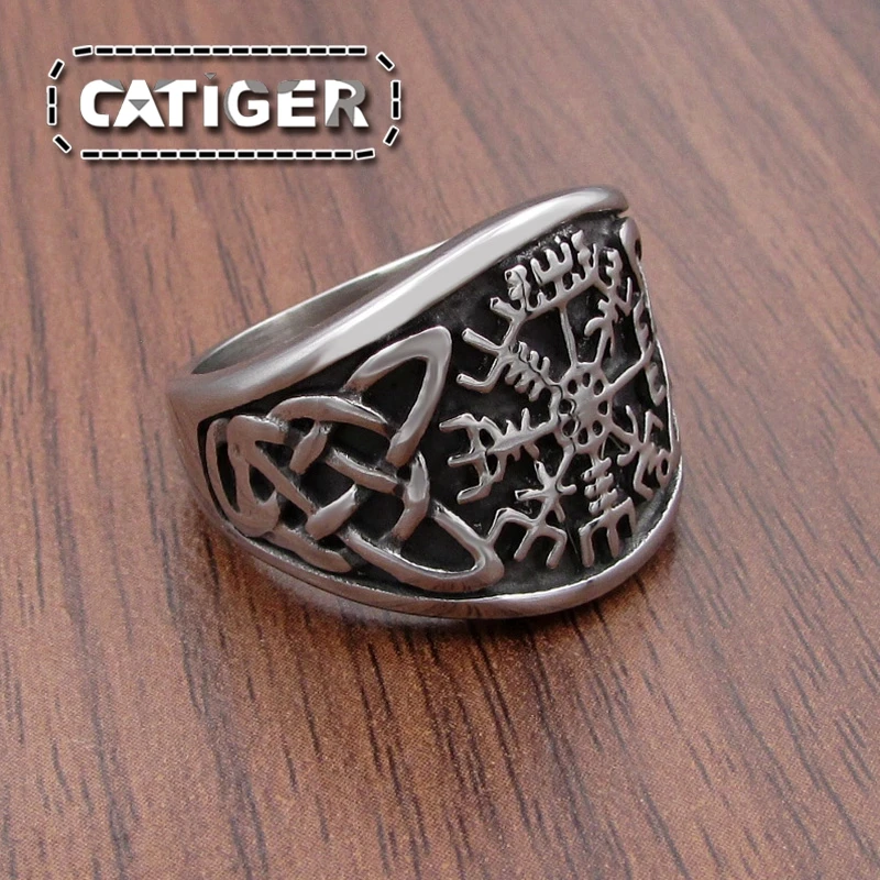 Vintage 316L Stainless Steel Nordic Viking Ring Custom Amulet Rune Scandinavian Odin Symbol Rings Men Jewelry