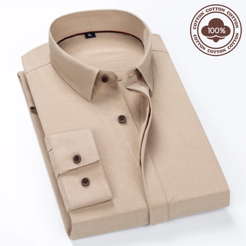 New style Pure cotton Mens Long sleeves Shirts High Quality Business Casual Soft Dress Social Shirts Regular Fit Male Shirt