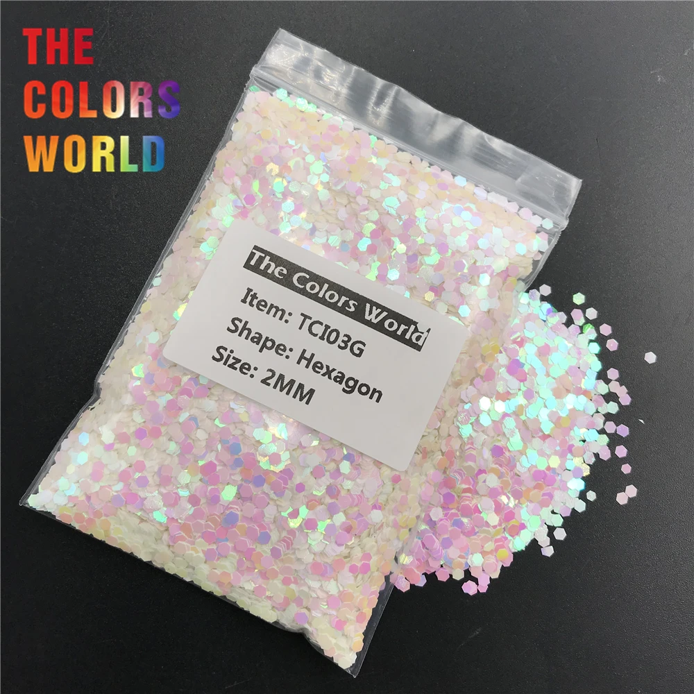 TCI03G sedefli yanardöner beyaz pembe ışık ile altıgen şekil tırnak Glitter tırnak süsleme tırnak jeli makyaj DIY aksesuar