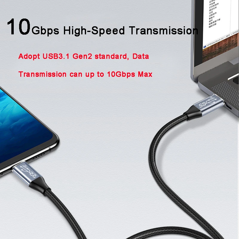 100w pd USB-C cabo usb 3.1 gen2 10gbps para macbook air ipad pro nintendo samsung s22 8k 4k compatível com thunderbolt 3