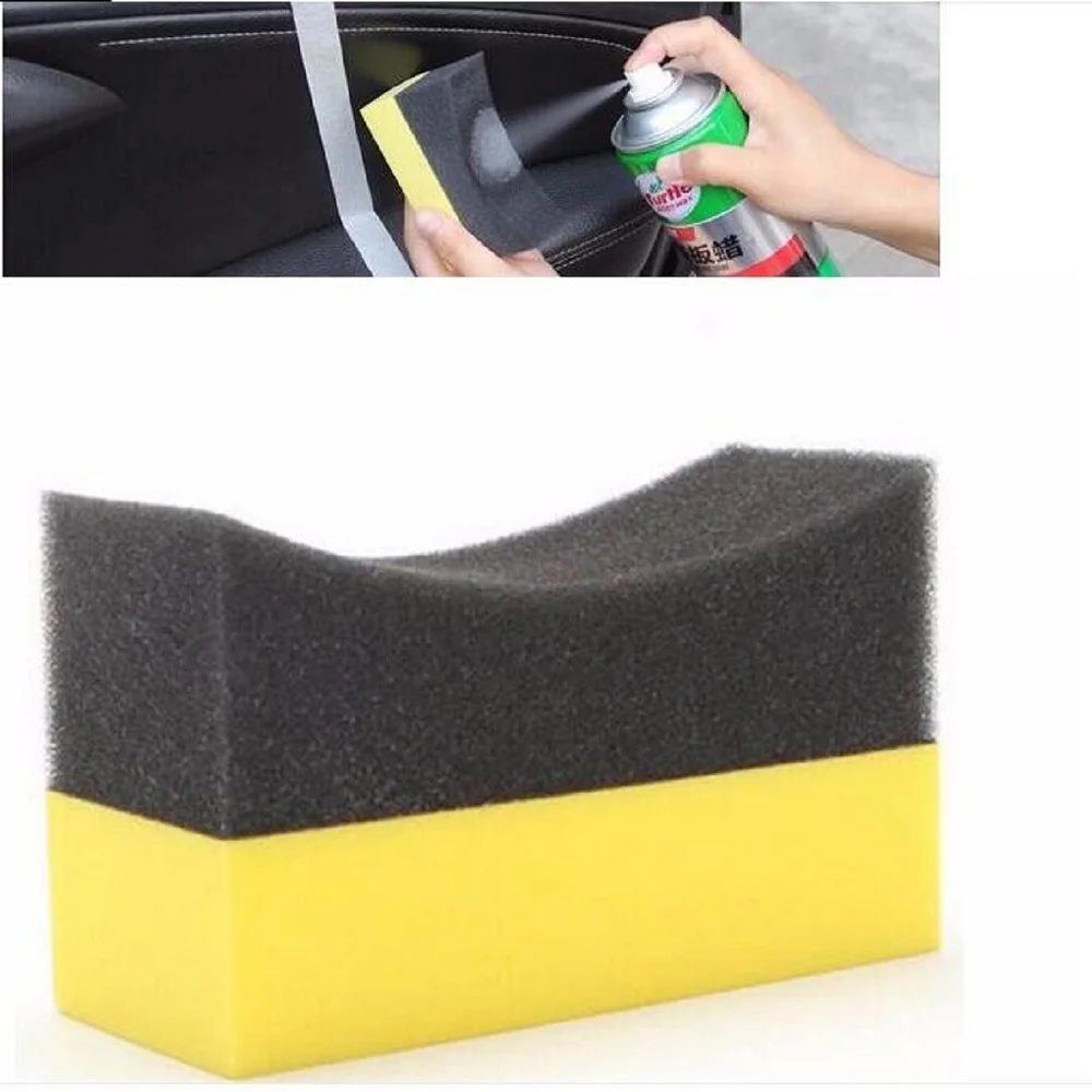 2PCS Vacuum compressed sponge Auto U-Shape Tire Wax Polishing Compound Sponge ARC Edge Sponge Tyre Brush car Cleaning Sponge