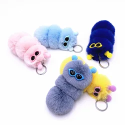 Fluffy Rabbit Fur Pompom Aterpillar Keychain Women Cute Novelty Worm On Bags Trinket Female Jewelry Party Girls Gift