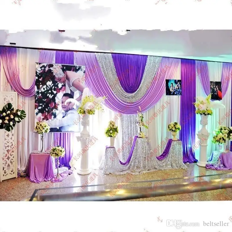 3M*6m Wedding Stage Backdrop Satin curtain with Shimmer Sequin Drape Pillar Ceiling Backdrop Marriage decorations supplies