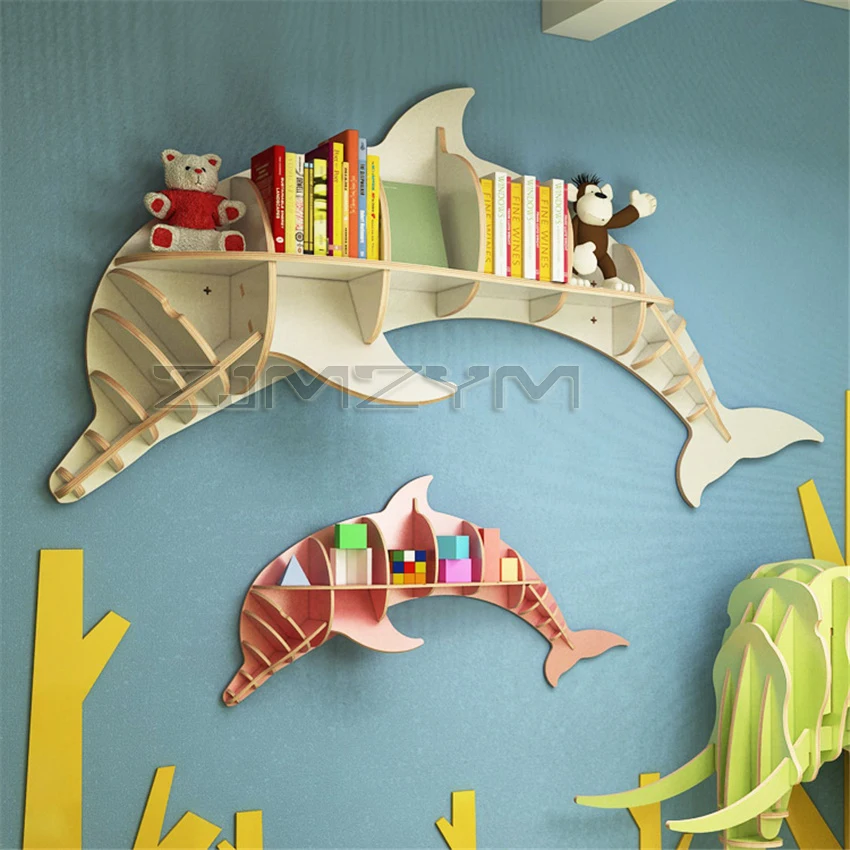 Creative wall bookshelf shelf dolphin animal modeling wall decoration Nordic living room background wall decoration Pendant