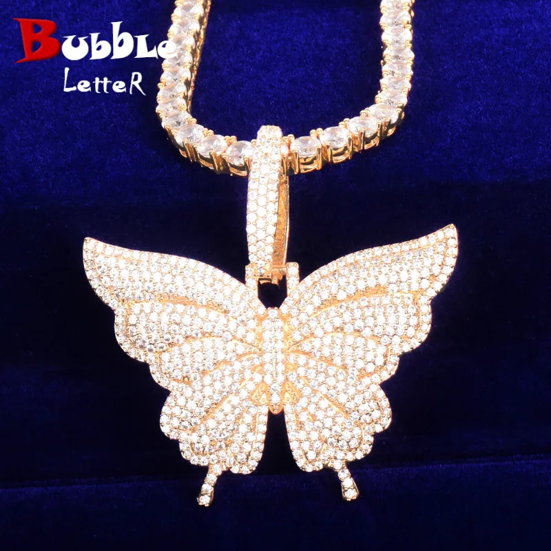 Animal Butterfly Pendant Necklace Gold Color Cubic Zircon Men's Hip Hop Rock Jewelry