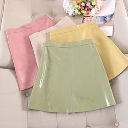 Women's Short Faux PU Leather Skirt, Female Mini Skirts, Korean Fashion, Bright, A-Line, 7 Colors, Autumn, Winter