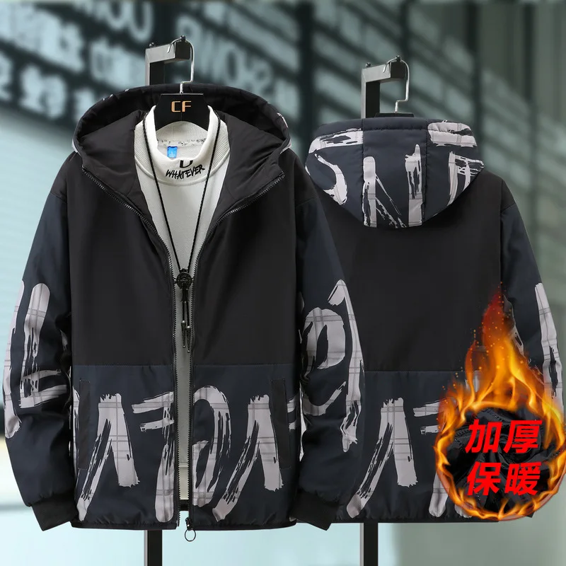 2022 Áo Khoác Nam Mùa Đông Xu Hướng Đẹp Trai Miếng Dán Cường Lực Áo Khoác Nhân Quả Áo Khoác Hoodie Triều Đệm Bông Ép Thanh Niên Áo Khoác M-5XL