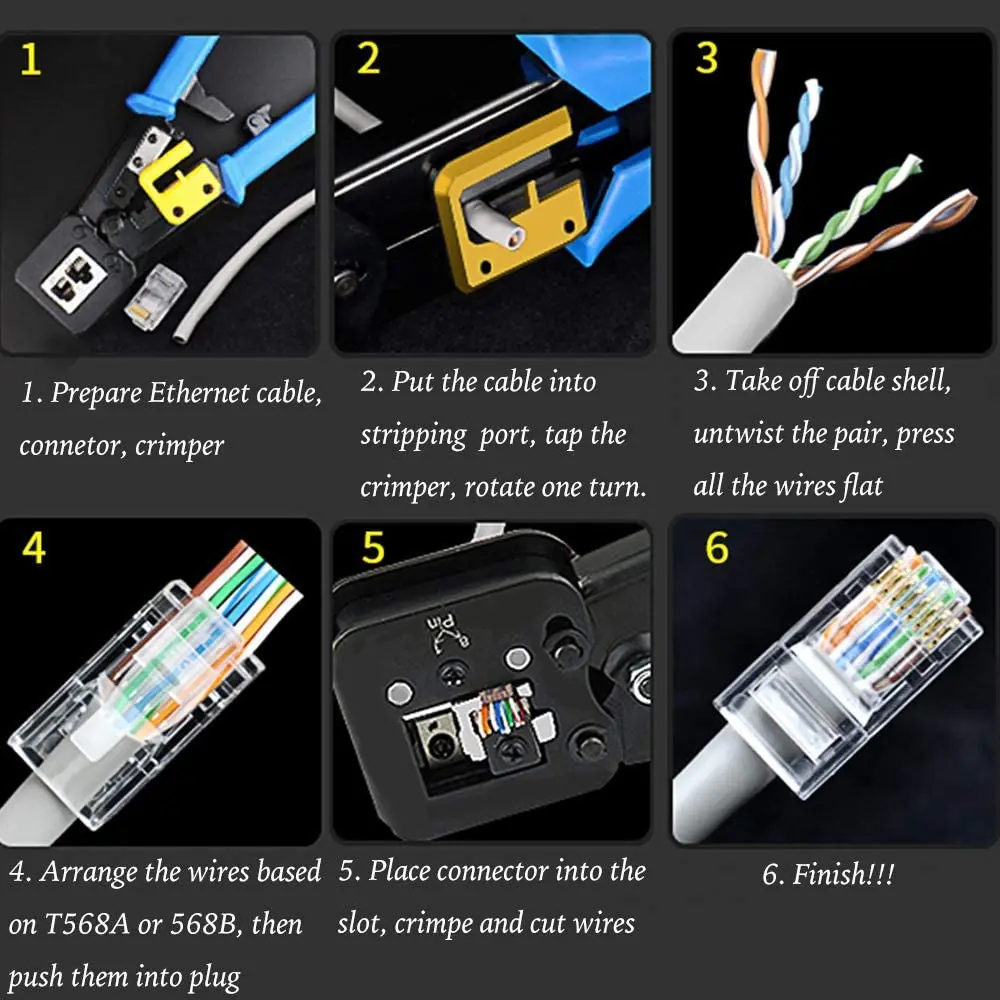 ZoeRax RJ45 Crimper for Pass-Through/EZ RJ11/RJ12/RJ45 connectors Cutter Stripper CAT5e/CAT6 Network Cable Wire Crimping Tool