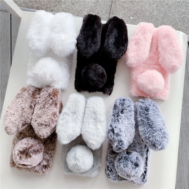 

Soft Plush Case For Huawei Mate 10 20 30 40 Lite 30E 40E Nova 3 3i 5T 6 7 8 SE Pro 7i 8i Furry Rabbit Bunny Warm Fur Cover