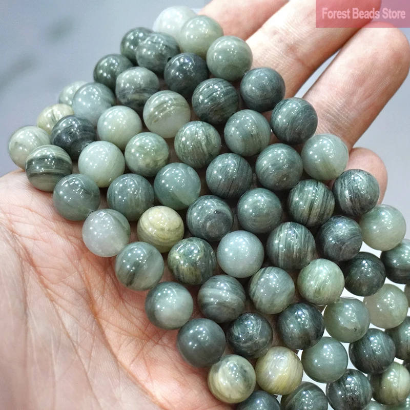 4 6 8 10 12MM Natural Stone Green Hair Quartz Beads Round Loose Spacer Beads For Jewelry Making Diy Bracelet Accessories 15''