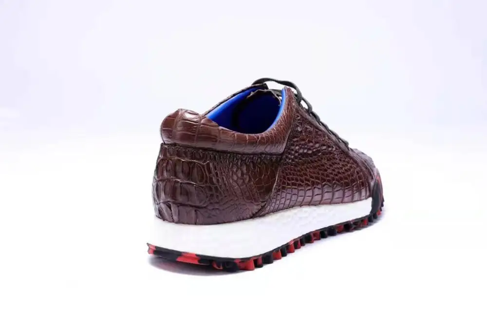 Real Genuine crocodile skin leather men shoe with cow skin lining crocodile head skin men flat shoe 2019 new design brown colors