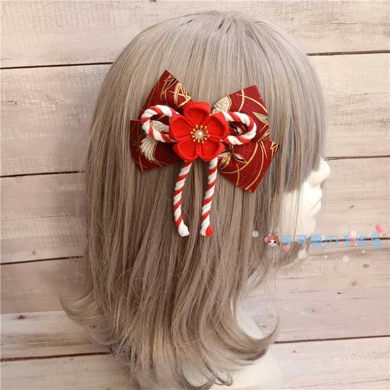 Épingle à cheveux en forme de fleur de cerisier pour fille, kimono japonais, accessoires lolita, doux, en forme d'éventail, lapin, nœud fin