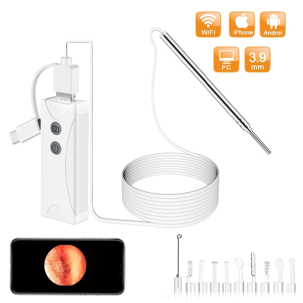 

3.9mm 2MP 1080P WIFI Earpick Endoscope Cleaning Ear Wax Remover 3in1 usb Visual Otoscope Earscope Cleaner Inspection Camera