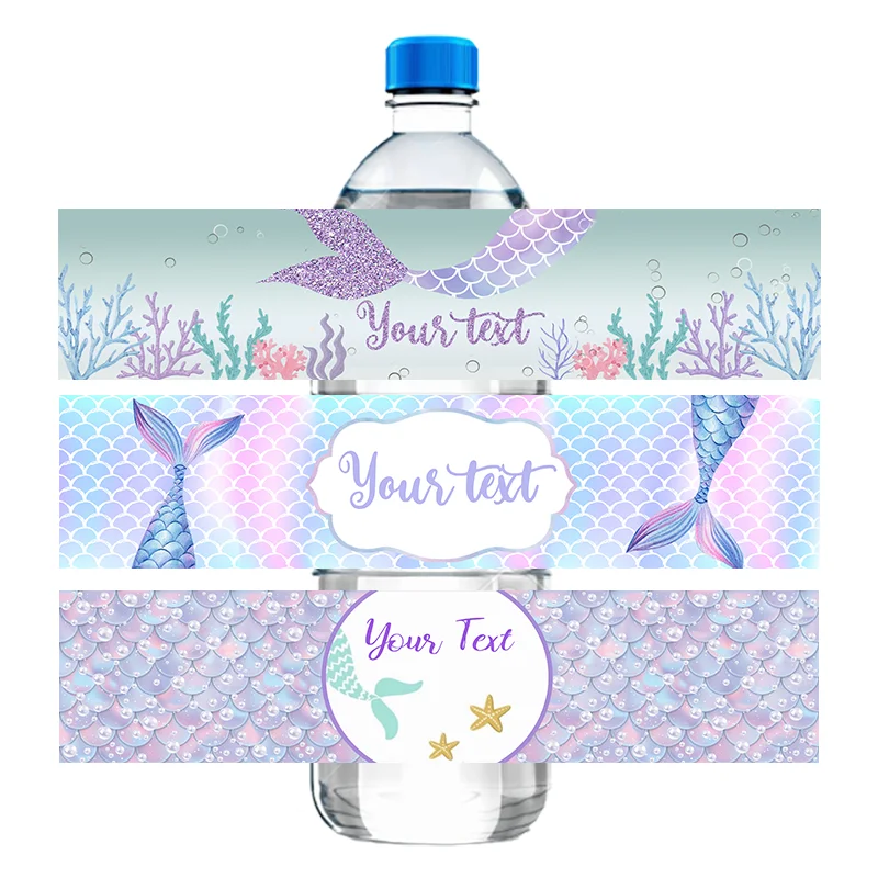 Custom Name Mermaid Party Bottle Wraps Birthday Decor Water Bottle Label Personalized Stickers Baby Shower Baptism Party Favor