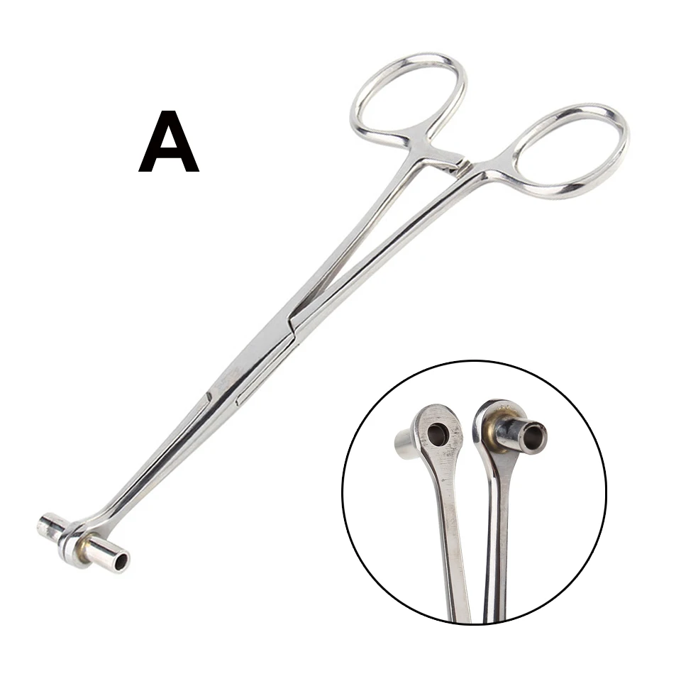 1PC Stainless Steel Sterile Slotted Round Navel Forceps Clamp Triangle Open Plier Ear Nose Piercing Tools Tattoo Piercing Supply