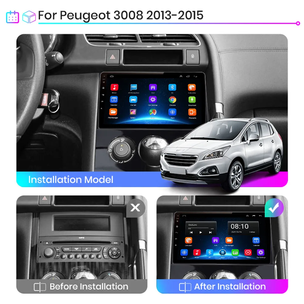 Autoradio Car Radio for Peugeot 3008 2009-2015 2din Multimedia Video Player Navigation GPS Android 10.0 Carplay Touch Screen