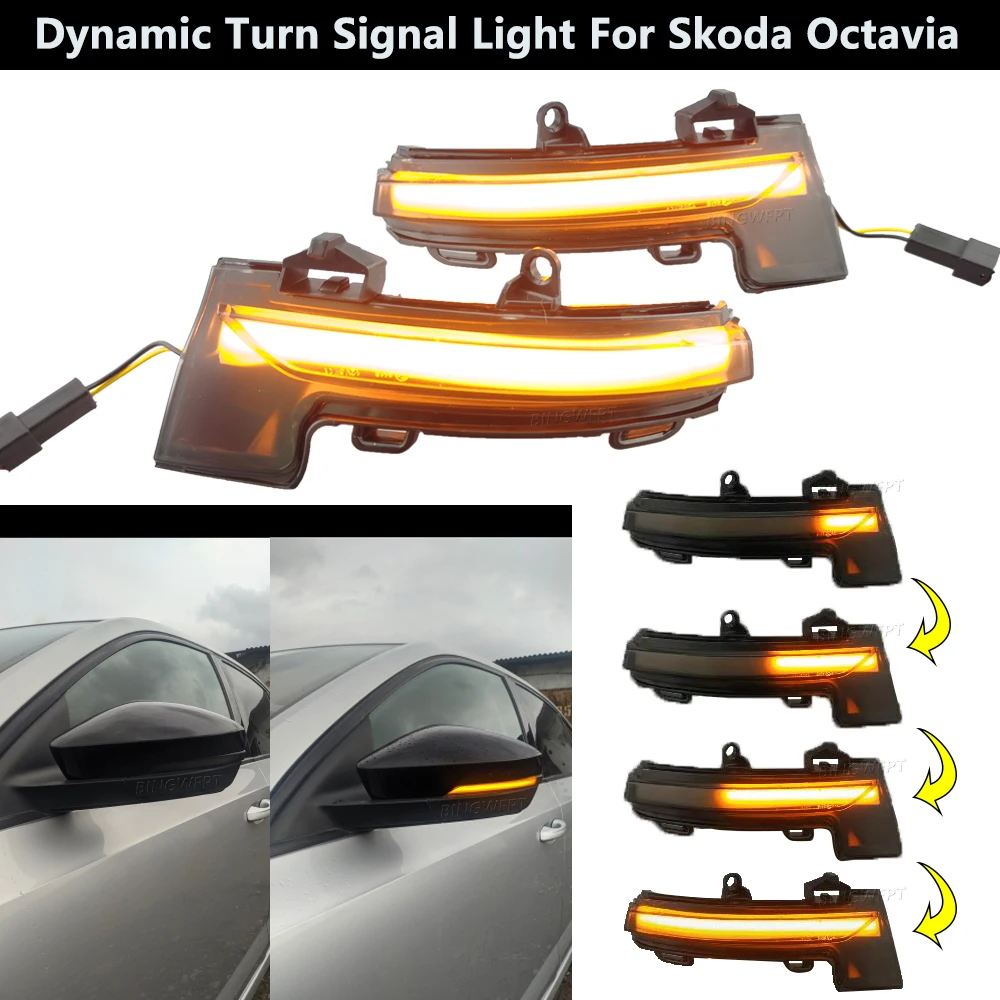 1Pair For VW T-ROC T-corss 2018-2020 Dynamic LED Turn Signal Blinker Mirror Flasher Light For Skoda Octavia Mk3 A7 5E 2012-2018