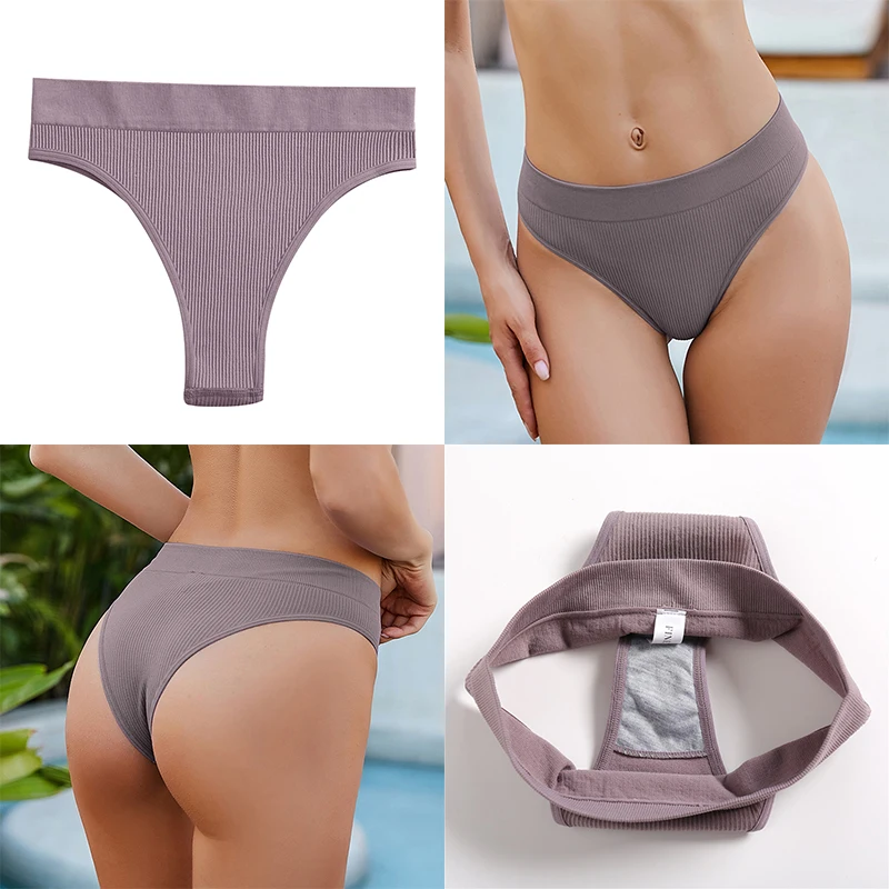 2PCS/Set Women\'s Thong Seamless High Waisted Women\'s Panties Sexy Lingerie Comfortable Cotton Briefs Intimates Female Underpants