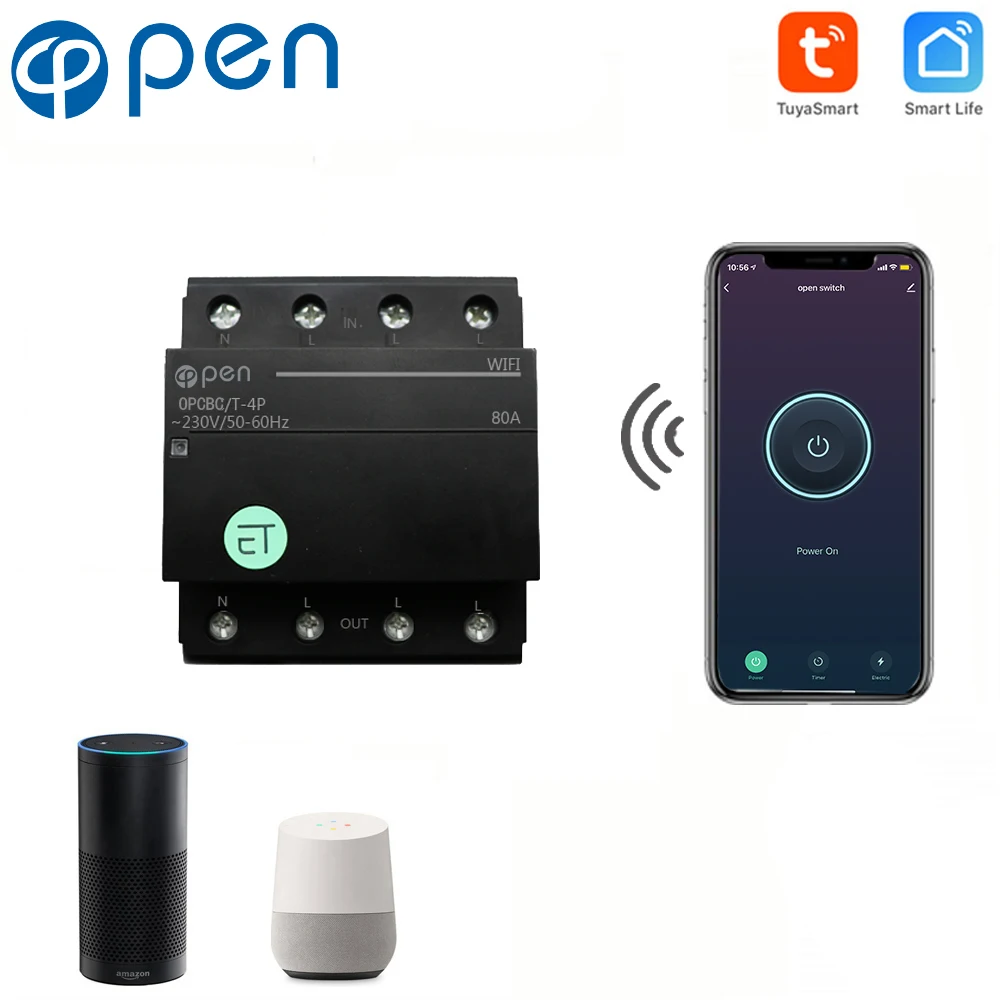 

OPEN WIFI 4P 40A Din Rail WIFI Circuit Breaker relay type Smart Switch Remote control by TUYAAPP