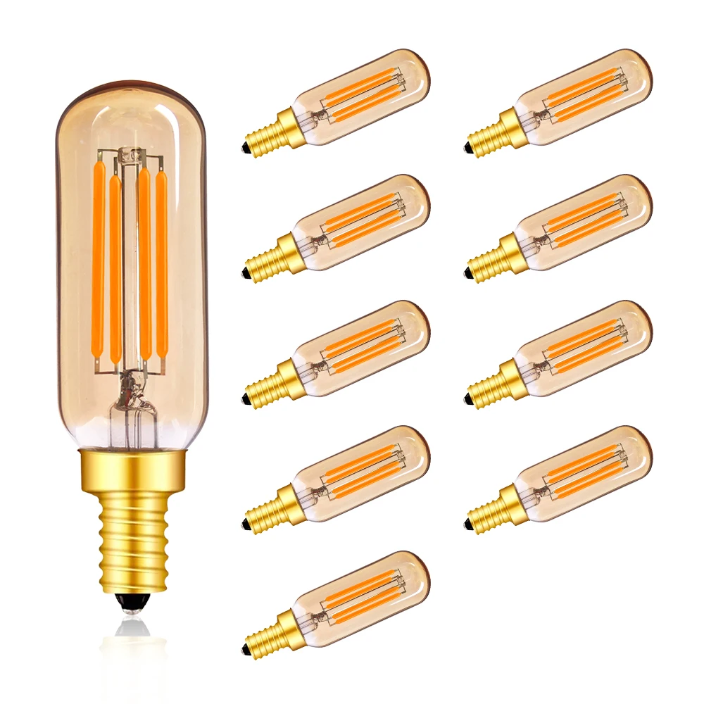 Edison T25 Tubular Light Bulb Gold Tint Retro LED Filament Bulb 4W Super Warm 2200K E12 E14 Base Home Decoration Chandelier Lamp