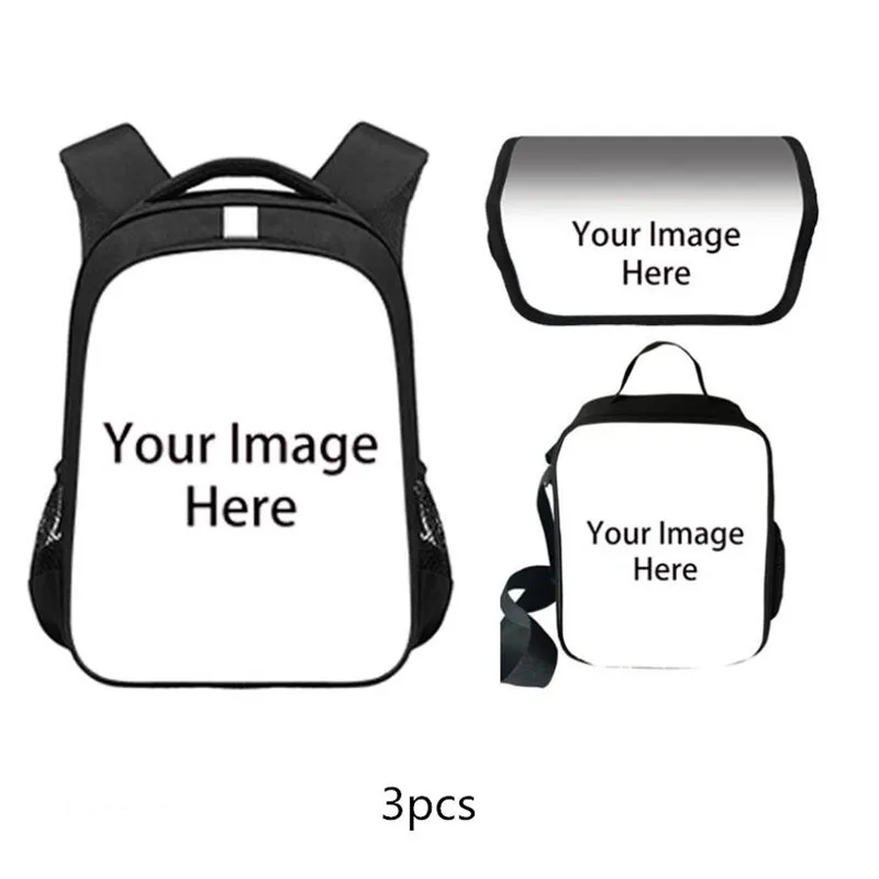 3 piece set custom pattern student school bag children messenger bag lunch bag pencil bag meal bag backpack custom picture