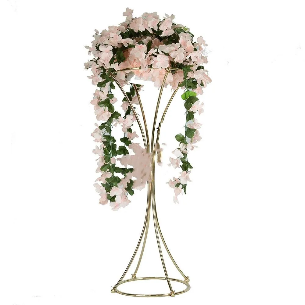 80CM Glossy Gold metal Vases Flower Stand Metal Road Lead Wedding Table Centerpieces Flowers Rack Crystal Ball Stand For Party