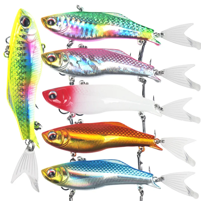 1pc Seawater Fishing Bait Lure vib with fins 8.5g16g Sinking 3D Eye treble hooks bass Fishing