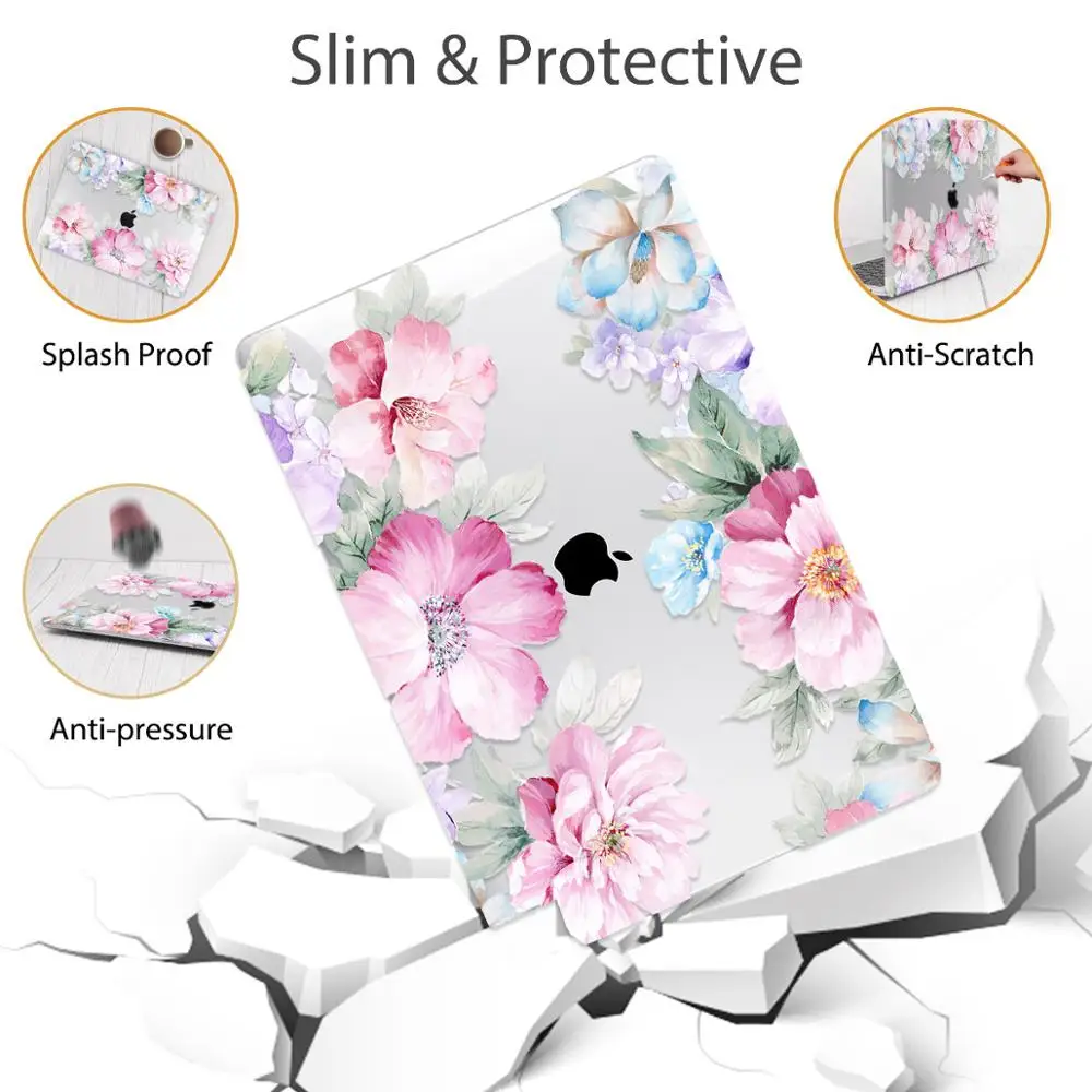 For MacBook Air 13 inch Case 2020 A2237 A2179 Cover Flower Print Laptop Case for MacBook Pro 13 16 Touch bar A2141 A2289 A2337