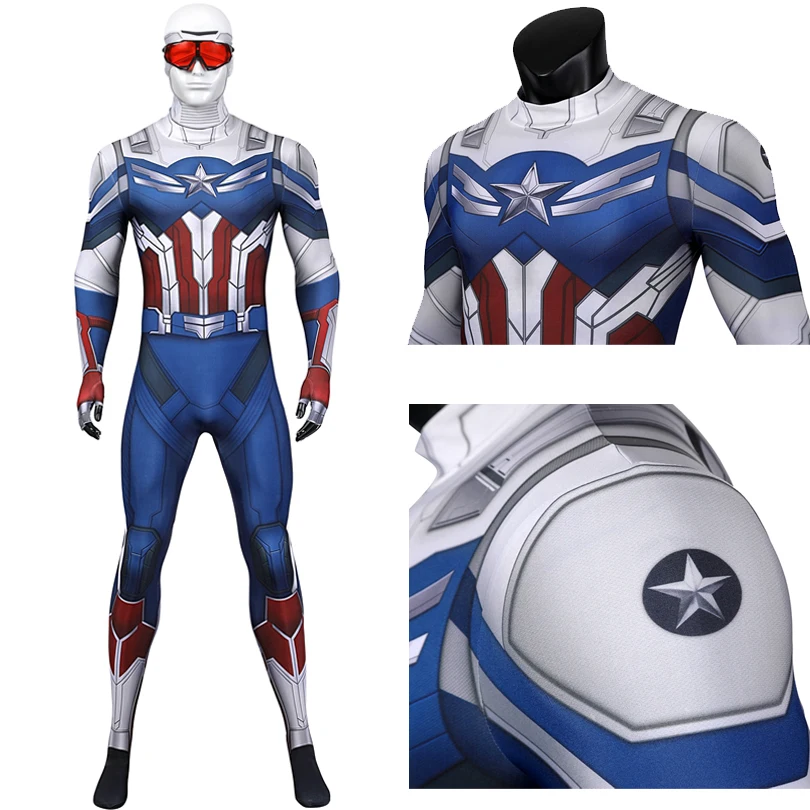 

Falcon Cosplay Costume Falcon And Winter Soldier Role Playing Outfit Halloween Stretchy Bodysuit with Mask Goggles