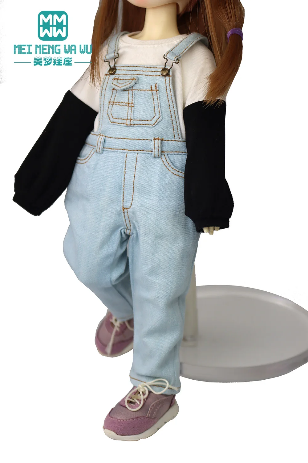 Fit 28--30cm 1/6 BJD YOSD doll clothes Fashion denim suspenders pants Dark blue, khaki