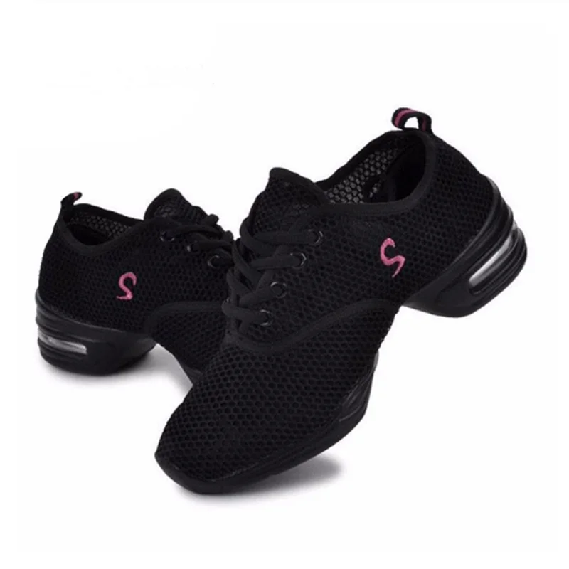 Modern Jazz Dance Sneakers Women Breathable Mesh Lace Up Dancing Practice Shoes Cushioning Lightweight Fitness Trainers