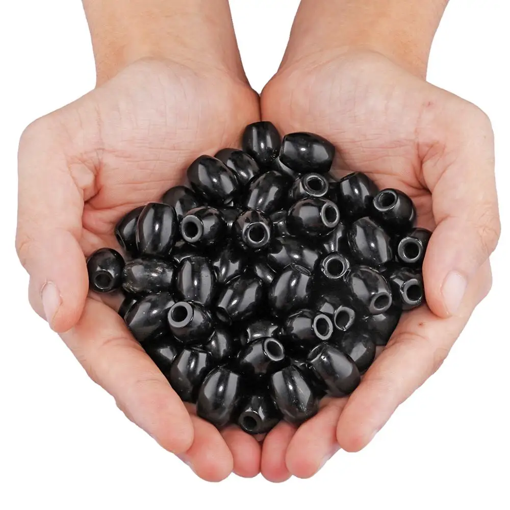 TUMBEELLUWA 1Lot(20Pc) Oval Black Obsidian Large Hole (4.5-5mm) Charm European Gem stone Loose Beads for Bracelet,Jewelry Making