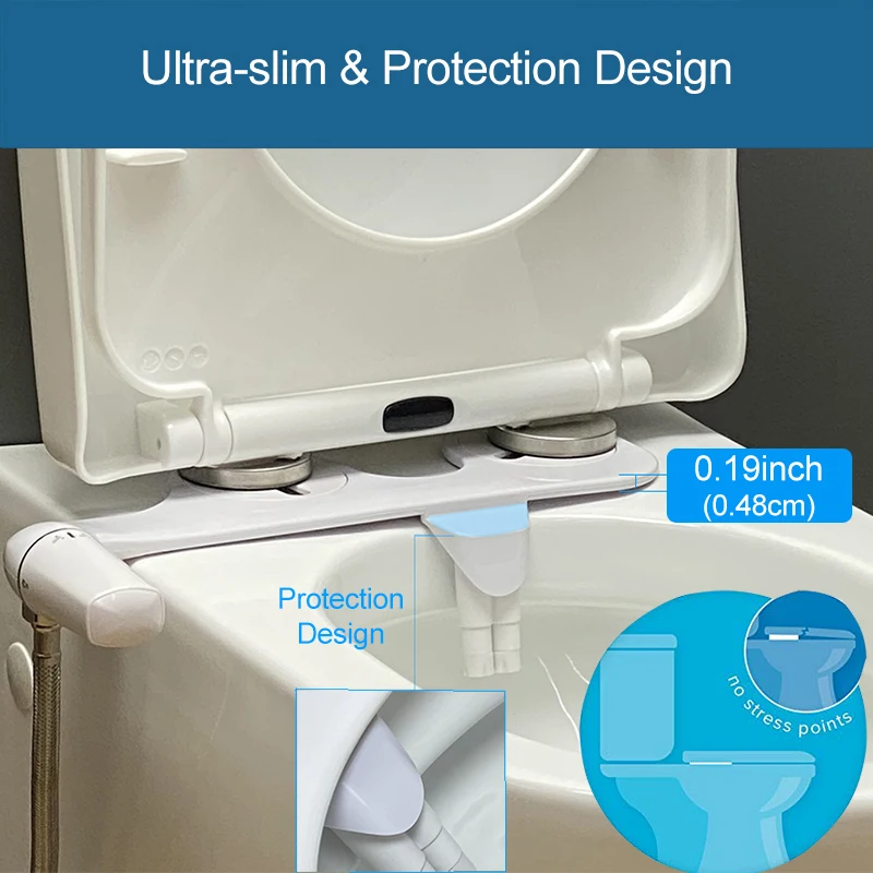 Ecofresh Bidet Attachment Ultra-Slim Toilet Seat Attachment Dual Nozzle Bidet Adjustable Water Pressure Non-Electric Ass Sprayer