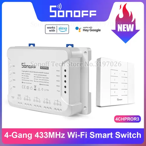 Imagen 1 del producto SONOFF 4CHPROR3 4 Gang 433Mhz RF interruptor inteligente enclavamiento autobloqueo modos de avance lento Control remoto a través de la aplicación eWeLink Alexa IFTTT