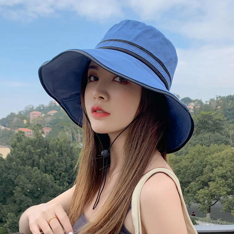 K154 Women\'s Bucket Hat Panama Fashion Women\'s Summer Hat Stripe Panama Sun Protection Fisherman\'s Hats Sun Visor Cap Beach