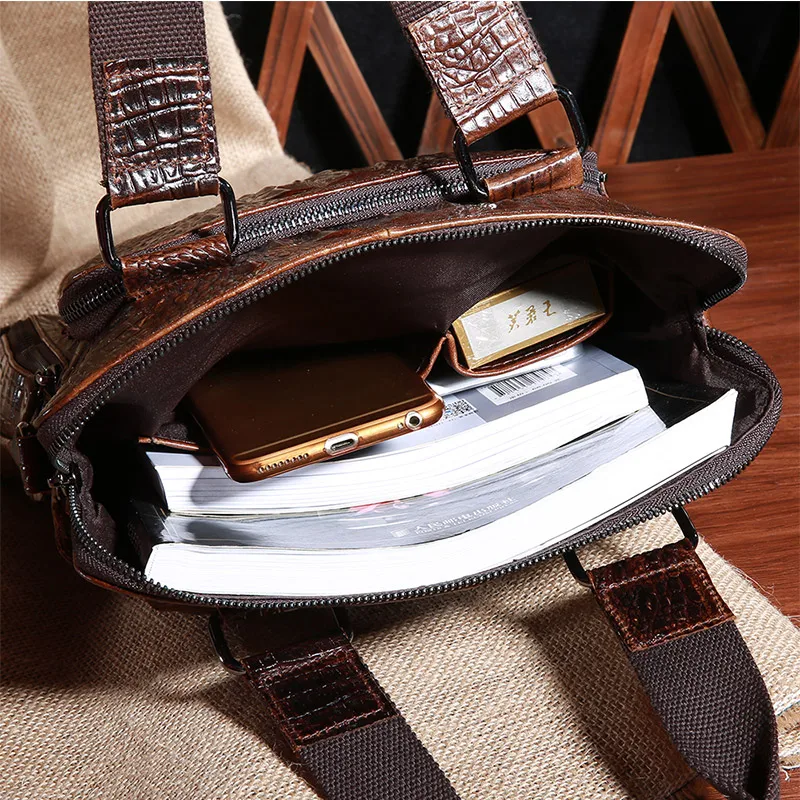 Fashion Crocodile Handbag for Men Genuine Leather A4 Paper Shoulder Bag Men\'s Vertial Travel Messenger Bag Male Briefcase Tote