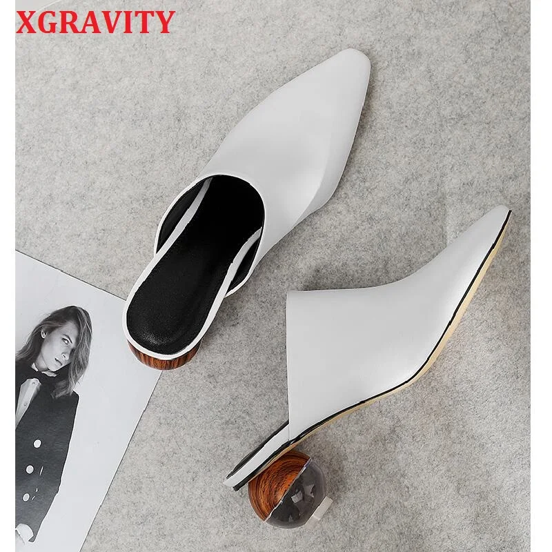 

XGRAVITY Sexy Chic Mules Hot Pointed Toe Dress Slippers Fashion Transparent Strange Heel Ball Heel Women Sandals Lady Shoes B123