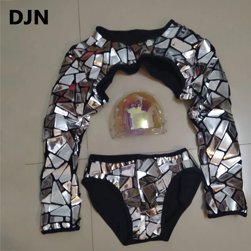 مثير القطب الترتر الساق مجموعات سيمفوني الجاز الهذيان الزي عرض ليلي الرجال الفضة التكنولوجيا المستقبل موضوع المرايا جوجو ازياء XS1156 #3