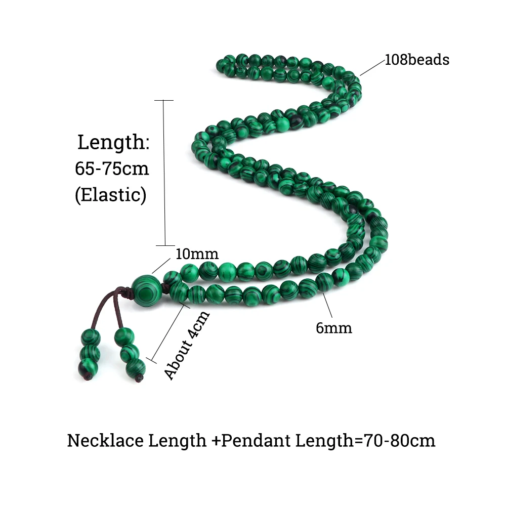 Natural Malachite Stone Bracelet Tasbih Musulman Rosary Prayer 108 Beads Elastic Budda Necklace Charm Wrist Bangles Jewelry Gift