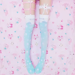 New 3D Printed Women's Stockings Pink Blue Cute Girl Over Knee Long Boot Thigh-High Stockings Compression Soft Silk Stockings