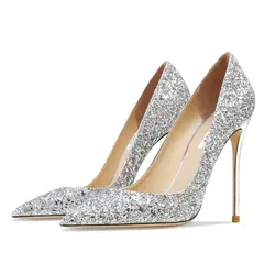 Tacchi per le donne 2024 décolleté da donna di lusso scarpe con tacco alto da festa con punta a punta poco profonda primavera Luxury Brand Glitter Sexy Wedding