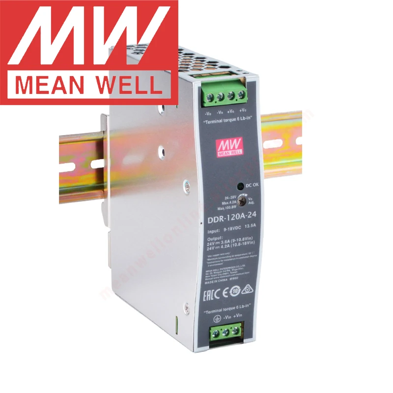 

Original Mean Well DDR-120A-12 Din Rail Type DC-DC Converter Meanwell 12V/8.3A/99.6W DC to DC Power Supply 9-18Vdc Input